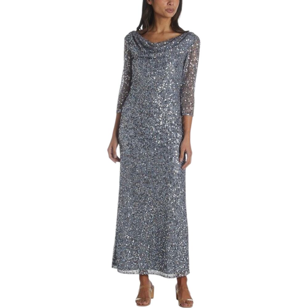 Pisarro Nights Formal Sequin Evening Dress Size 4 Blue Wedding Cocktail Party